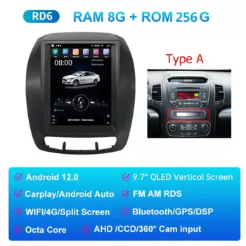 9,7-дюймовый Android 12-дюймовый вертикальный QLED-экран Tesla Style Автомобильный радиоприемник для Kia Sorento 2013 2014 Carplay GPS Navi Стерео Мультимедийный плеер 4