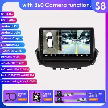 9 "Carplay Android 13 авто радио для Renault Laguna 2 2001-2007 мультимедийный плеер 4G 8 ядер авторадио GPS navi стерео аудио