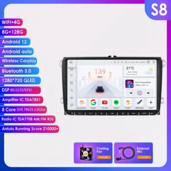 9-дюймовый автомобильный радиоплеер Android12 с GPS Navi для VW Seat POLO GOLF 5 6 POLO PASSAT CC B6 TIGUAN TOURAN EOS SHARAN Carplay 7862