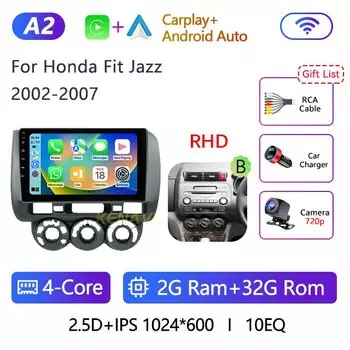 9-дюймовый автомобильный стерео радио 2 Din Android10.0 для Honda Fit Jazz City 2002 2003 2004 2005 2006 2007 Мультимедийный видеоплеер Навигация GPS Carplay Авторадио Головное устройство 2din Без DVD с экраном