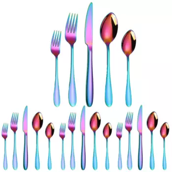 A · Набор тяжелого серебра HOUSEWARE Rainbow для 4 посуды из нержавеющей стали, 20 предметов, элегантные столовые приборы для кухонных вечеринок