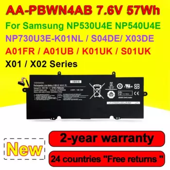AA-PBWN4AB Аккумулятор для ноутбука Samsung NP530U4E NP540U4E NP730U3E-K01NL S04DE X03DE A01FR A01UB K01UK S01UK X02 7,6 В 57 Втч