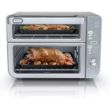 Аэрофритюрница на столешнице, 12 в 1, Гибкая дверь, FlavorSeal, Настольная духовка, Аэрофритюрница Bake, Broil, Рог, Пицца, Нержавеющая сталь