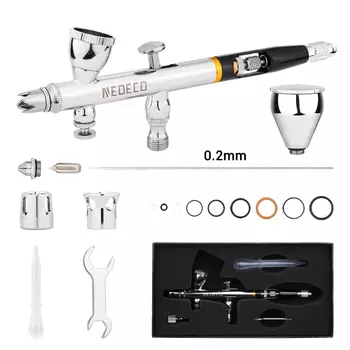 Аэрограф NEOECO Двойного Действия, 0,2 Мм, Гравитационная Подача, С Чашкой 2cc, 9cc, Игольчатый Колпачок