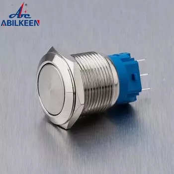 ABILKEEN дешевая цена 19 мм мгновенная/фиксируемая Водонепроницаемая IP67 1NO1NC плоская головка металлическая кнопка с 3-контактным терминалом без фотоэлементов