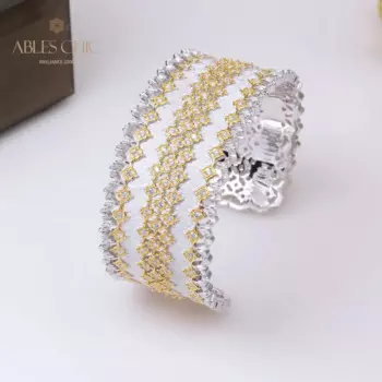 Ables Chic 18-каратное золото, шелковистый кружевной браслет с цирконами, звездный широкий открытый браслет из серебра 925 пробы, ткань с шестигранным узором, свадебный браслет в стиле Ренессанс