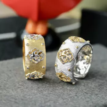 ABLES CHIC Ренессанс Натуральный топаз Древо жизни 18-каратное золото Двухцветное твердое серебро 925 пробы Шелковистая резьба Широкое кольцо 6436