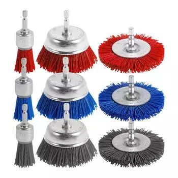 Абразивная проволочная щетка, колесо, нейлоновая нить, колесо для дрели, круглая щетка, универсальные абразивные щетки 1/4 дюйма, шестигранный хвостовик, набор из 9 шт. для