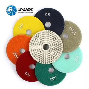 Абразивный диск, Z-LION дюйма, 100 мм, 7 шт./компл., гибкий шлифовальный диск для камня, гранитного пола, для влажной полировки алмазного гранита