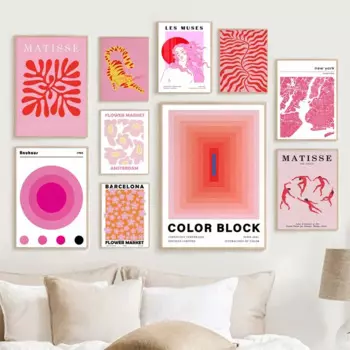 Настенная картина Wartlla "Абстрактная розовая карта Матисса"