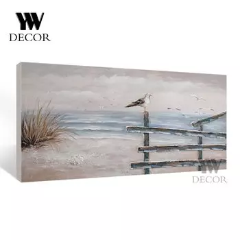 Абстрактная картина маслом "Девушка, морская лодка", YWDECOR, печать на холсте