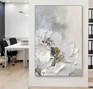 Абстрактная толстая масляная картина маслом YYR white flower