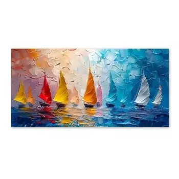 Абстрактный пейзаж лодки на холсте WJWANG