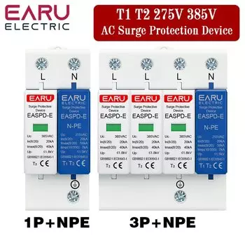 AC SPD Din-рейка 1P + NPE 3P + NPE 50KA T1 T2 385 В 275 В Домашний держатель защиты от перенапряжения Защитное устройство низкого напряжения