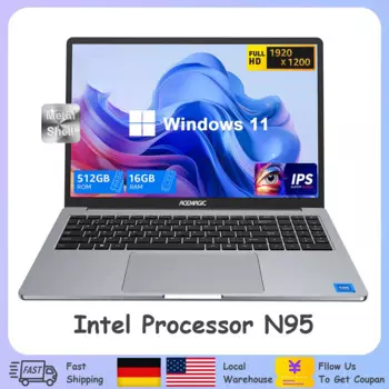 ACEMAGIC 16 "ультратонкий ноутбук 16 ГБ ОЗУ 512 ГБ SSD Intel N95 Ноутбук Геймер 1920*1080 Дисплей Офисный учебный компьютер ПК Windows 11
