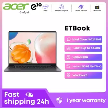 ACER Gadget e10 ETBook Игровой ноутбук Intel Laptop Core i5-12450H 16 ГБ ОЗУ 512 ГБ SSD Компьютер 14 дюймов 2K IPS WiFi6 Ноутбуки с Windows 11