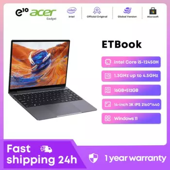 acer Gadget e10 Ноутбук 14 дюймов ETBook Intel i5-12450H 2160*1440 FHD 16 ГБ LPDDR4 512 ГБ SSD M.2 До 1T Компьютер Windows 11 Ноутбуки