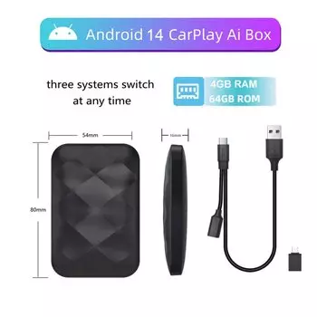 Acodo 2025 Android 14 3в1 CarPlay Ai Box Беспроводной Android Авто USB-адаптер для Youtube Netflix Универсальный ТВ-приставка Plug And Play