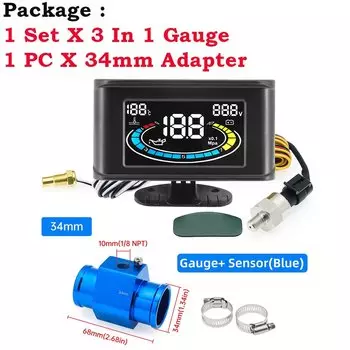 AD LCD 3 в 1 цифровой датчик давления масла для грузовиков, вольтметр, датчик напряжения, датчик температуры воды + датчик для автомобиля-грузовика 12 В/24 В