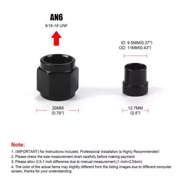 Адаптер для жесткой трубчатой гайки и втулки для жесткой линии 4AN-1/4, AN6-3/8, AN10-5/8, алюминий, черный