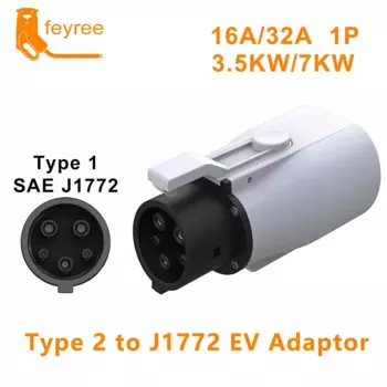 Адаптер зарядного устройства для электромобилей feyree Type2 IEC62196-2 на Type1, автомобильная розетка для зарядки, адаптер зарядного устройства переменного тока, 32 А, 1 фаза, 3,5 кВт, 7 кВт, максимальный электромобиль