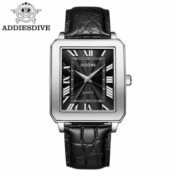 Addies Мужские кварцевые часы из нержавеющей стали Деловое платье Водонепроницаемые наручные часы Мужские роскошные дышащие кожаные часы мужские подарки