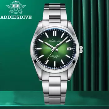 ADDIESDIVE 39 мм автоматические часы новые NH35 механические сапфировые зеленые градиентные солнечные лучи циферблат 100 м водонепроницаемые мужские наручные часы для отдыха