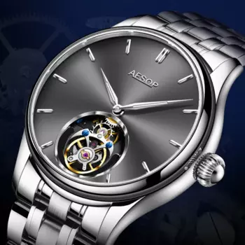 AESOP 100% настоящие летающие часы-скелетоны с турбийоном для мужчин, полые механические наручные часы, мужские водонепроницаемые часы с сапфировым стеклом