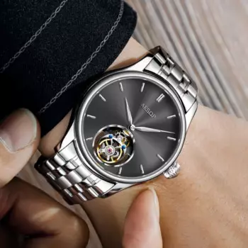 AESOP Flying Tourbillon Механические часы для мужчин Сапфировый водонепроницаемый ручной турбийон Мужские часы со скелетом Роскошный стальной ремешок A