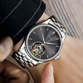 AESOP Flying Tourbillon Механические часы для мужчин Сапфировый водонепроницаемый ручной турбийон Мужские часы со скелетом Роскошный стальной ремешок A