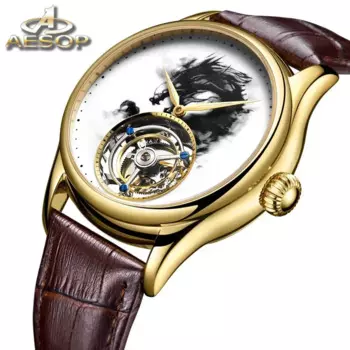 AESOP механические мужские часы лучший бренд класса люкс скелетон турбийон часы для мужчин 100 м водонепроницаемые мужские механические часы Reloj