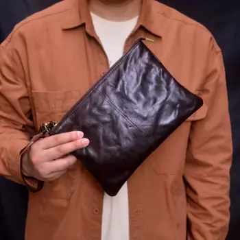 AETOO винтажный деловой вместительный клатч из воловьей кожи, клатч на молнии, длинный мужской кожаный кошелек
