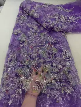 Африканская кружевная ткань с блестками для жениха, высокое качество, французская вышивка, тяжелые бусины, кружевное нигерийское швейное платье