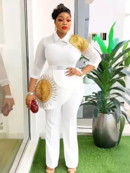 Африканская одежда 2024, комплект из 2 предметов, Дашики, африканские летние модные костюмы, топ и брюки, женская одежда большого размера