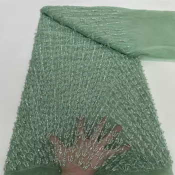 Африканские французские бисерные блестки, тюлевые кружева, ткань 2024, высококачественные нигерийские кружева с вышивкой для женских платьев 3-4RF5400