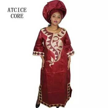 Африканское платье для женщин Bazin, роскошное длинное платье с вышивкой и шарфом, рукав 3/4