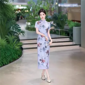 Ai Qi вышивка модное улучшение имитация шелка двухслойное платье Cheongsam с короткими рукавами юбка