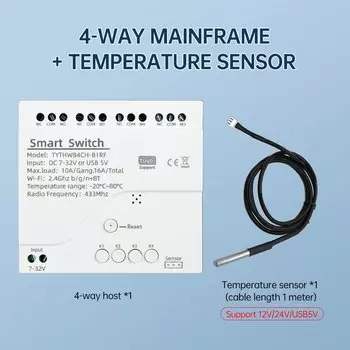 Aideepen Умный Wi-Fi выключатель 4 канала с датчиком температуры и влажности