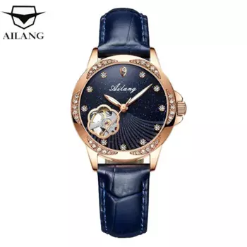 AILANG брендовые новые модные механические часы-скелетоны для женщин кожаные водонепроницаемые Роскошные бриллиантовые часы для женщин