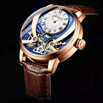 AILANG Skeleton автоматические механические часы с кожаным ремешком мужские стимпанк двойной турбийон мужские наручные часы Montre Homme