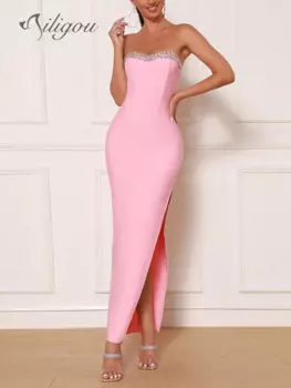 Ailigou 2024 Новинка женское роскошное сексуальное платье с открытыми плечами роскошное длинное облегающее платье со стразами элегантное вечернее платье