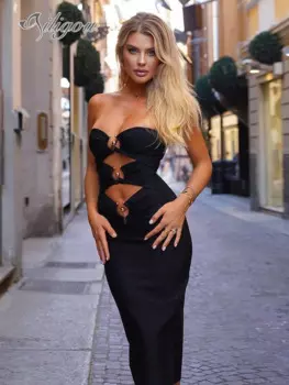 Ailigou Женская мода средней длины женское платье без бретелек с металлическими пуговицами дизайнерское платье