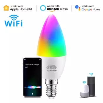 AIMENGTE Wi-Fi умная светодиодная лампа E27/E14/GU10 RGB+белый+теплый белый
