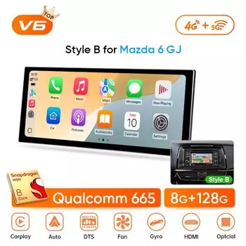 Ainavi 12,3-дюймовый автомобильный радиоприемник для Mazda 6 GJ серии Atenza 2013 2014 2015 Беспроводной Carplay Android Auto 4G Автомобильный мультимедийный плеер
