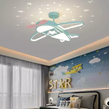 Airplane Chandelier for Children Starry Night Pendant Lamp Blue Aircraft Girls Boys Bedroom Study Ceiling Lamp Люстра Потолочная