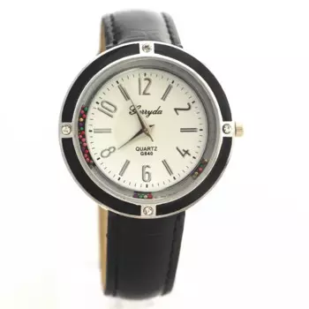 Акция! Кожаный ремешок из ПВХ, под стеклом с подвижным песком, серебристый круглый чехол, модные женские часы Gerryda