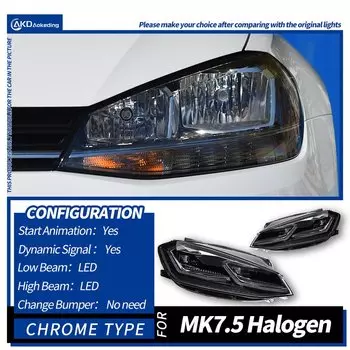 AKD 2 шт. для Golf 7,5 2018-2021 Golf7.5 MK7.5 светодиодный Автомобильная фара в сборе модернизированная R-Line дизайн LHD RHD Аксессуары для инструментов