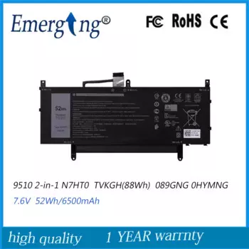 Аккумулятор для ноутбука Dell Latitude 15 7,6 2-в-1 WPK5N 41GJW TVKGH N7HTO 089GNG, 9510 в, 52 Вт · ч, N7HT0