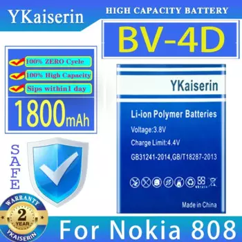 Аккумулятор YKaiserin BV-4D BV4D 1800 мАч для Nokia 808 PureView Lankku N9 16G 64G, аккумулятор для мобильного телефона