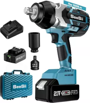 Аккумуляторный ударный гайковерт Seesii 1600 Нм, 3/4 дюйма, аккумулятор 5,0 Ач, синий, бесщеточный двигатель, светодиодная подсветка, поддержка клиентов 24x7
